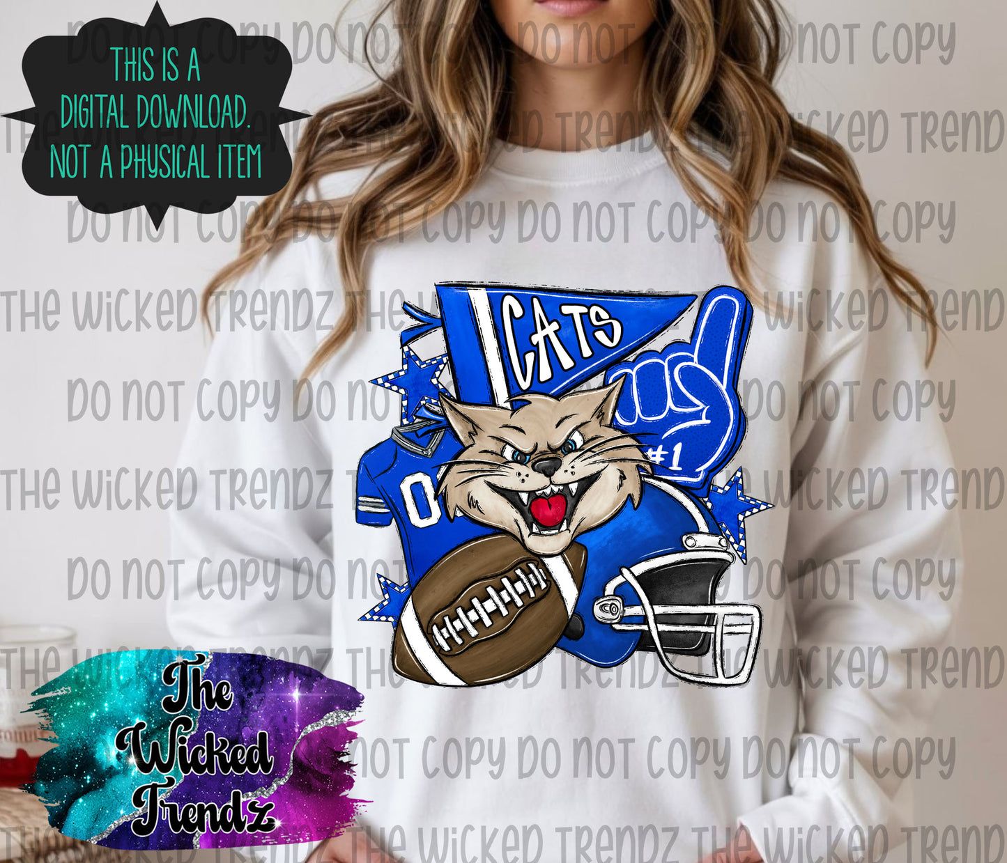 Blue Cats Football Mascot Digital Design