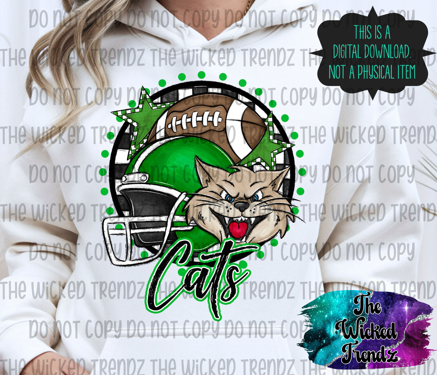 Green Cats Football Mascot Digital Design
