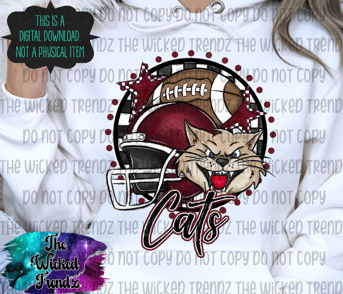 Maroon Cats Football Mascot Digital Design