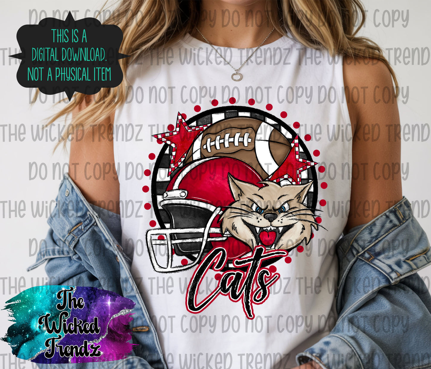 Red Cats Football Mascot Digital Design