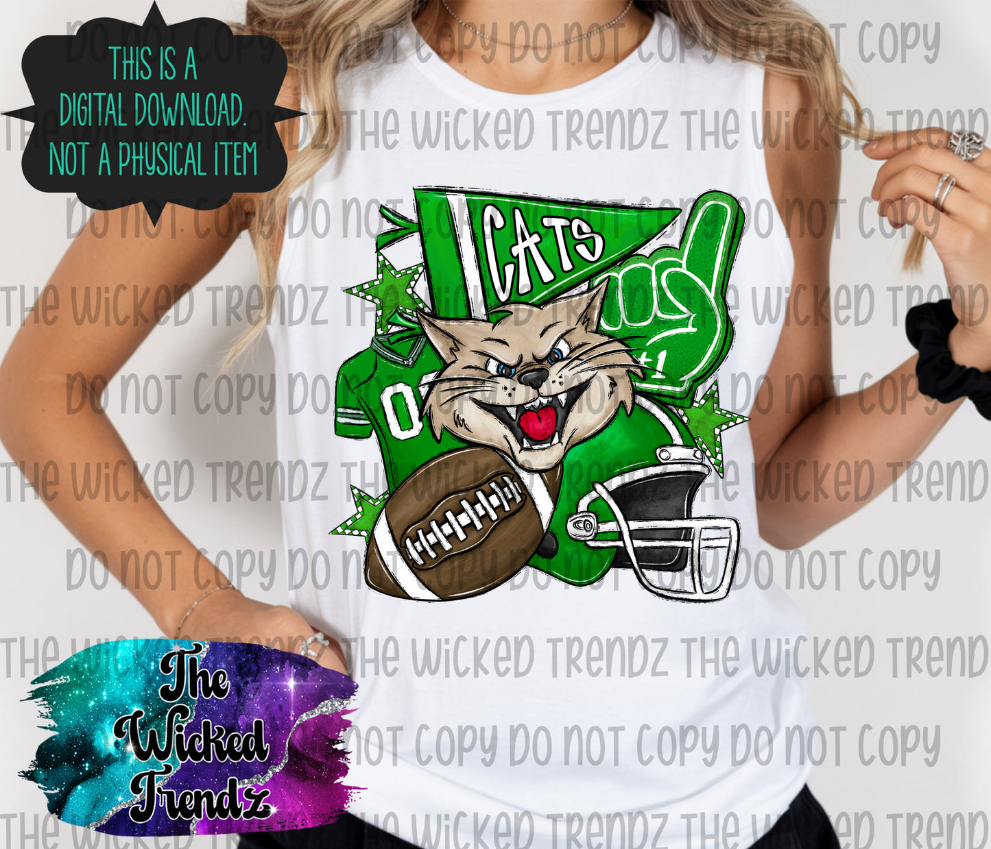 Green Cats Football Mascot Digital Design