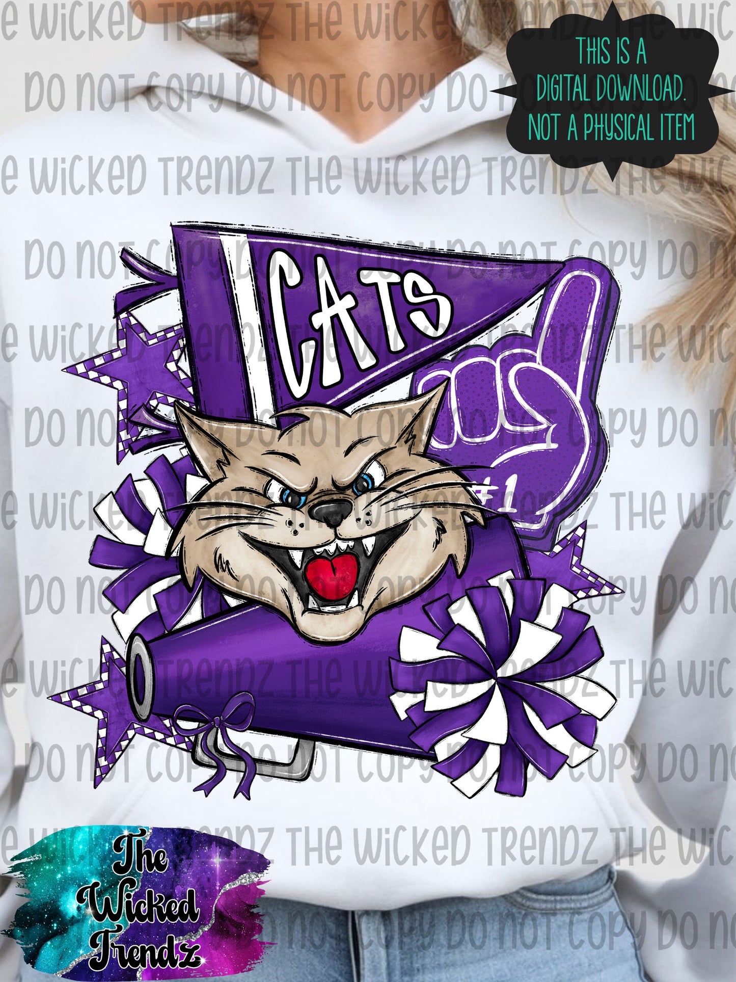 Cats Purple Cheer Cheerleading Cheerleader Mascot Digital Design Spirit Shirt Design