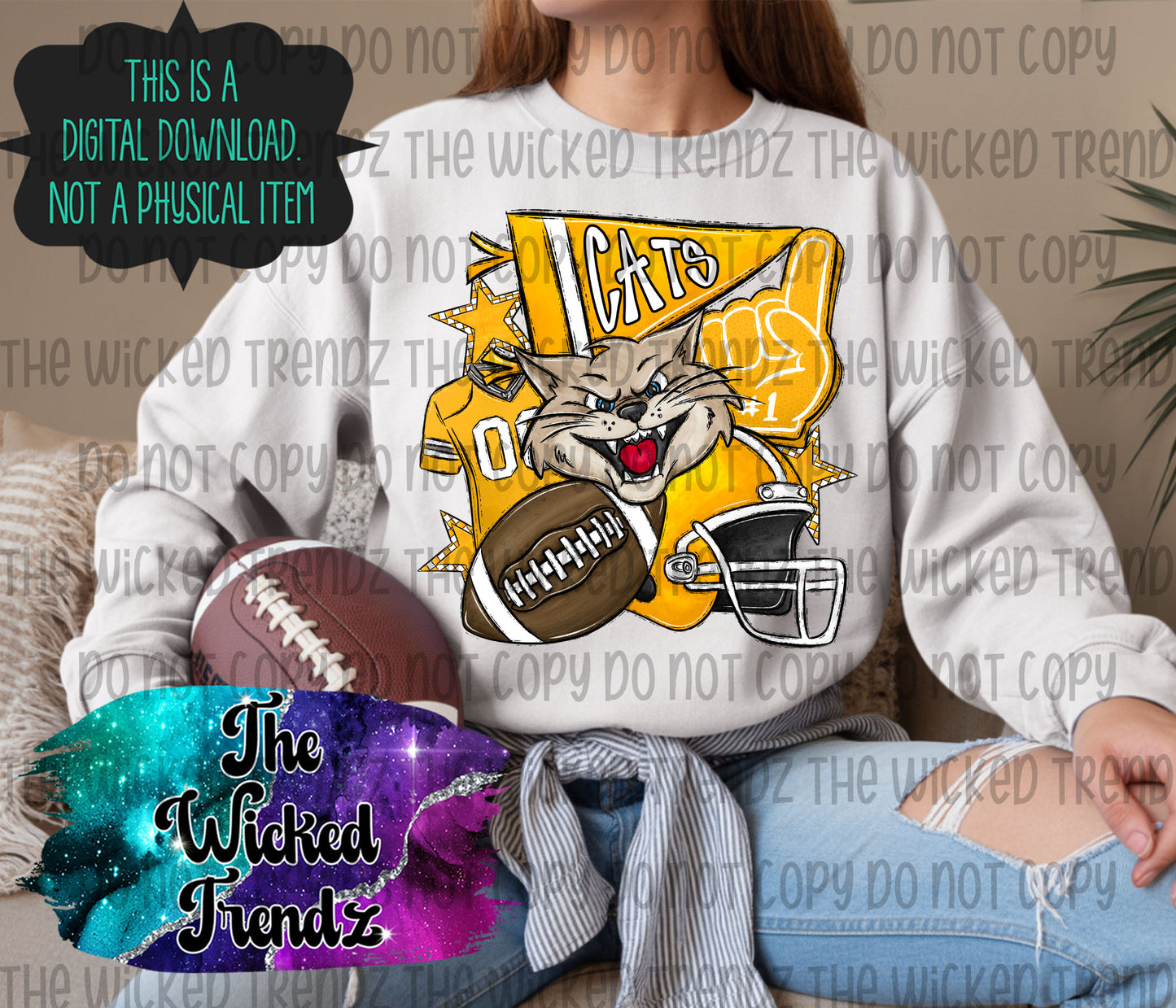 Yellow Cats Football Mascot Digital Design