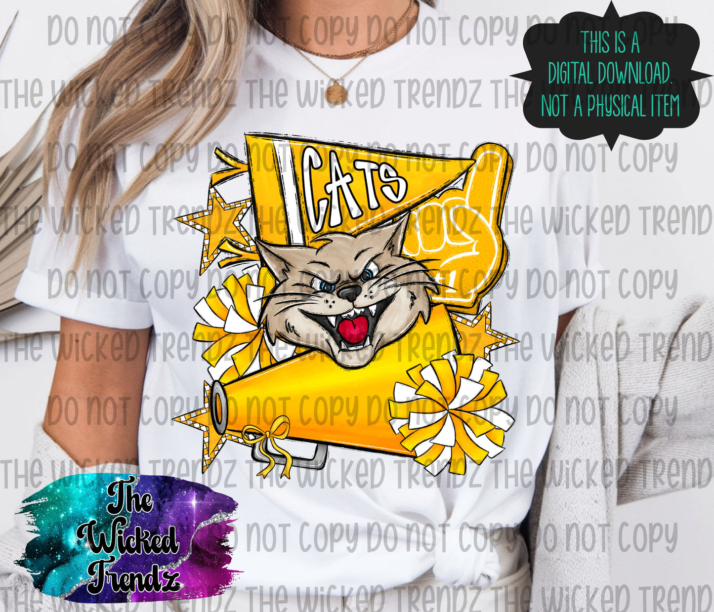 Cats Yellow Cheer Cheerleading Cheerleader Mascot Digital Design Spirit Shirt Design