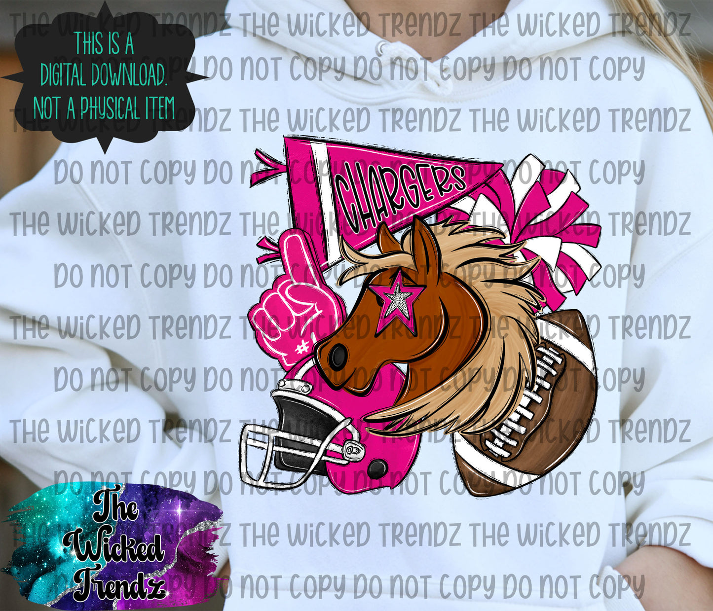 Chargers Pink Out Football Cheer Mascot Digital Design October Awareness