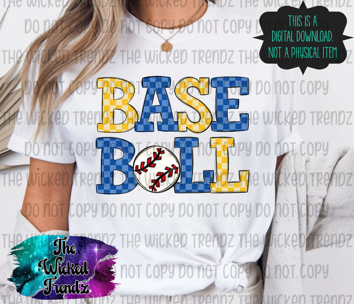 Blue and Yellow Checkered Baseball Team Digital Design