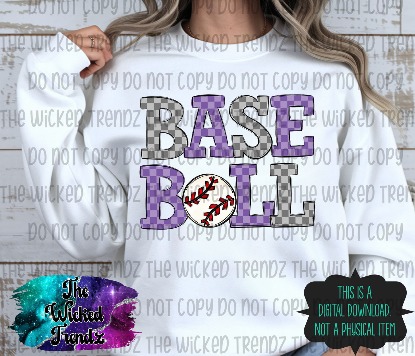Purple Checkered Baseball Team Digital Design