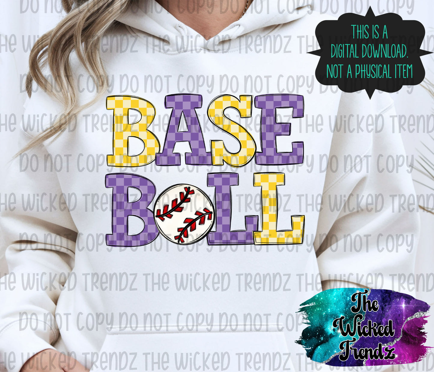 Purple and Yellow Checkered Baseball Team Digital Design