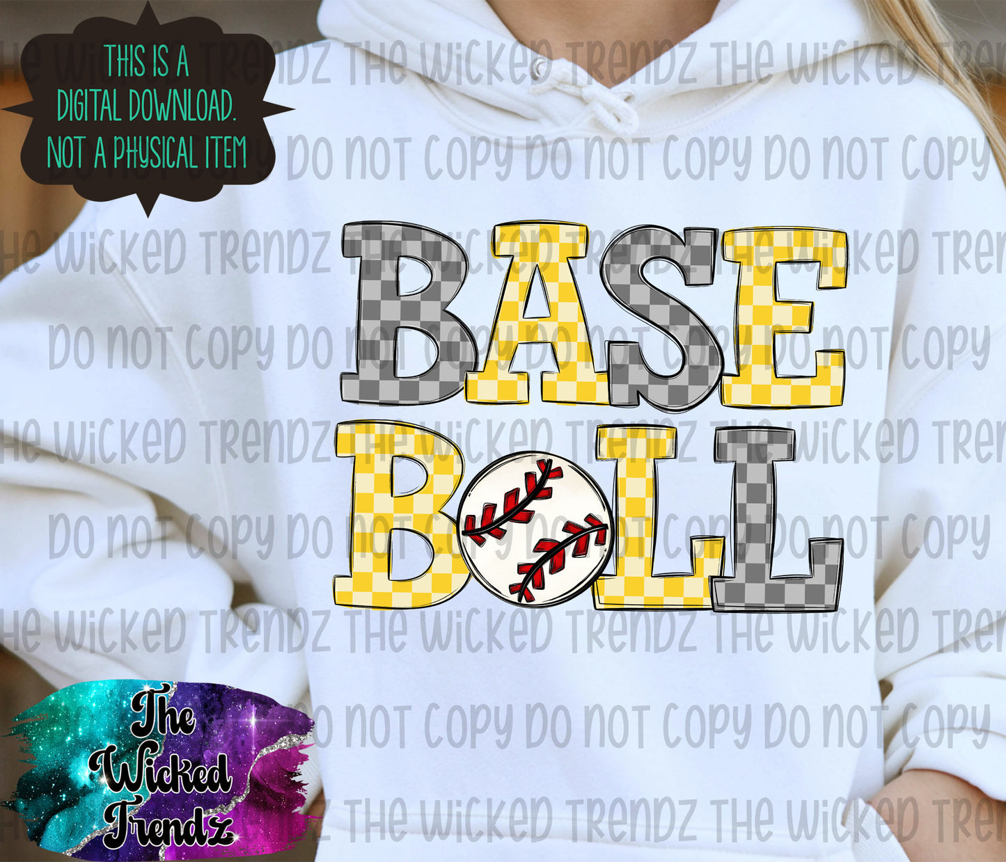 Yellow Checkered Baseball Team Digital Design
