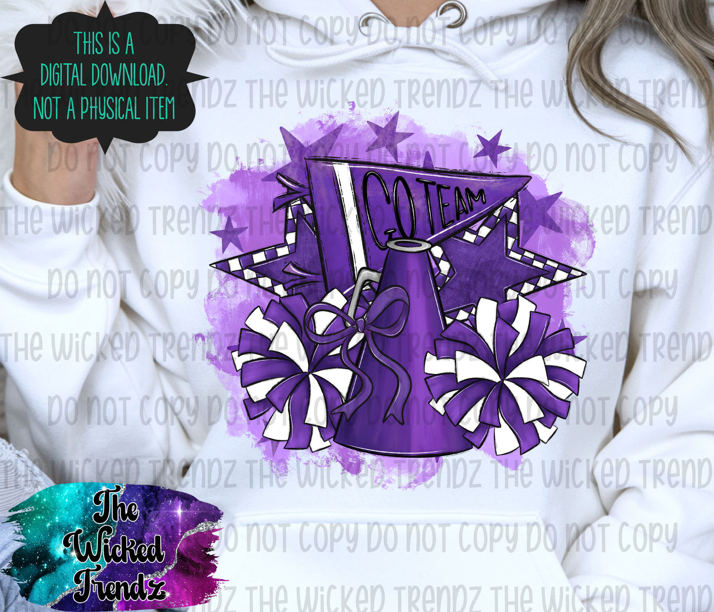 Purple Cheer Cheerleading Cheerleader Digital Design Spirit Shirt Design