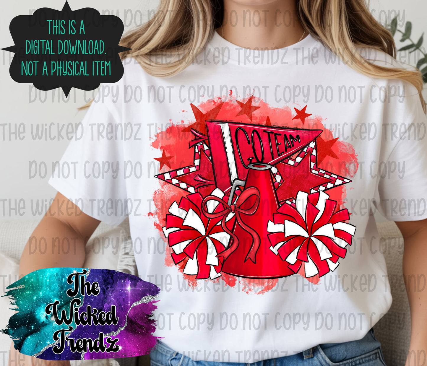 Red Cheer Cheerleading Cheerleader Digital Design Spirit Shirt Design