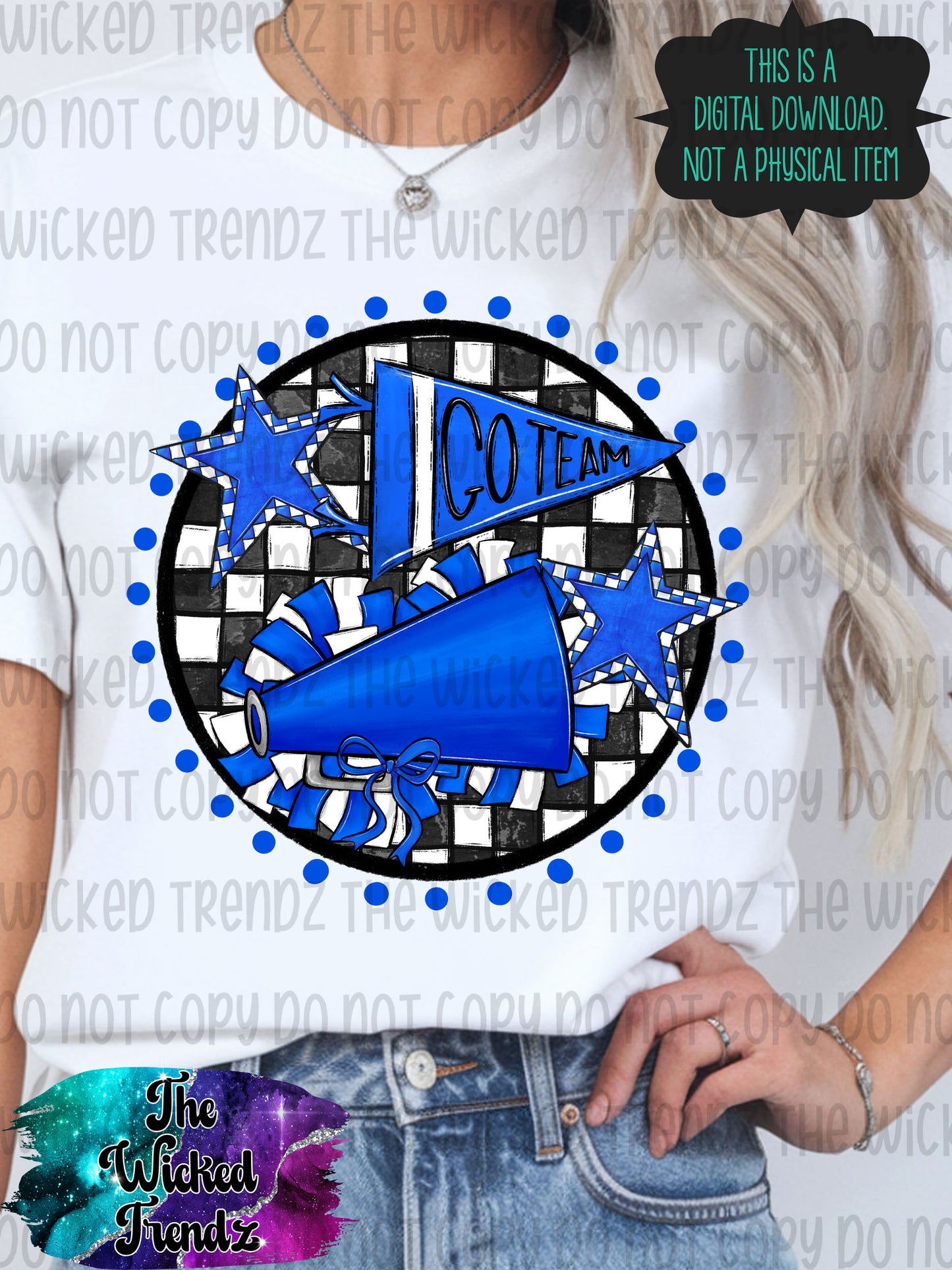 Blue Checkered Cheer Cheerleading Cheerleader Digital Design Spirit Shirt Design