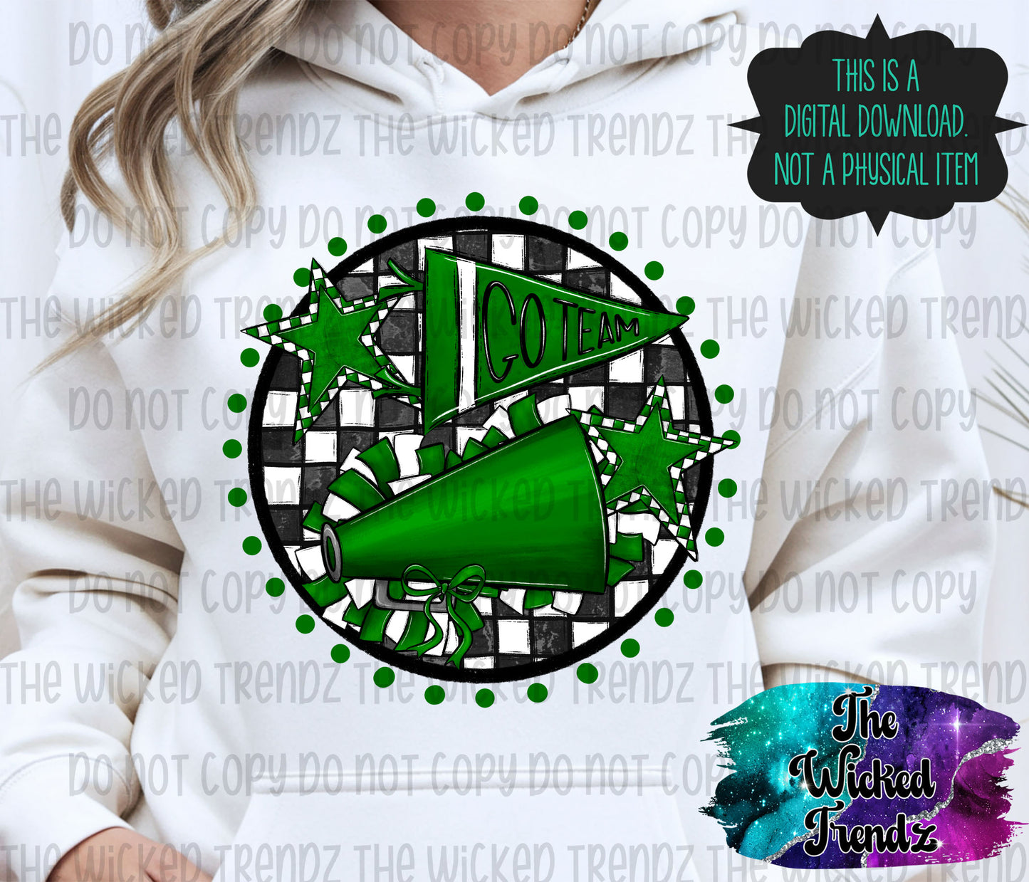 Hunter Dark Green Checkered Cheer Cheerleading Cheerleader Digital Design Spirit Shirt Design