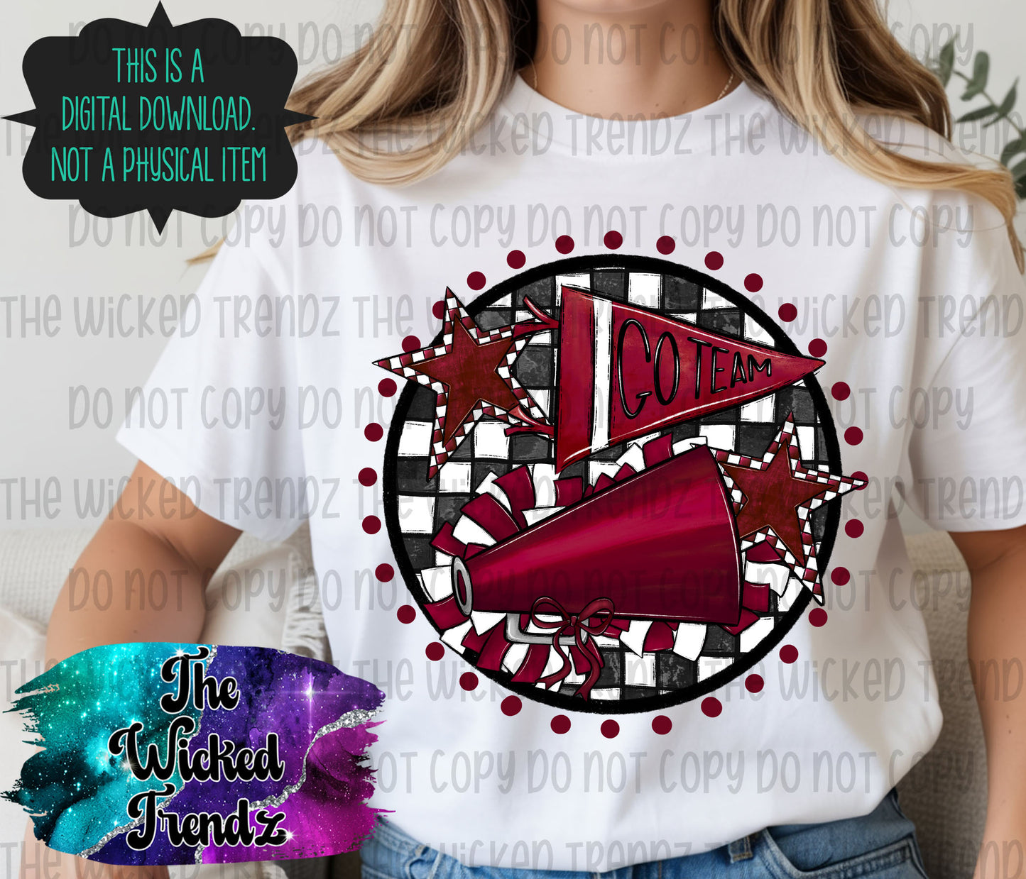 Maroon Checkered Cheer Cheerleading Cheerleader Digital Design Spirit Shirt Design