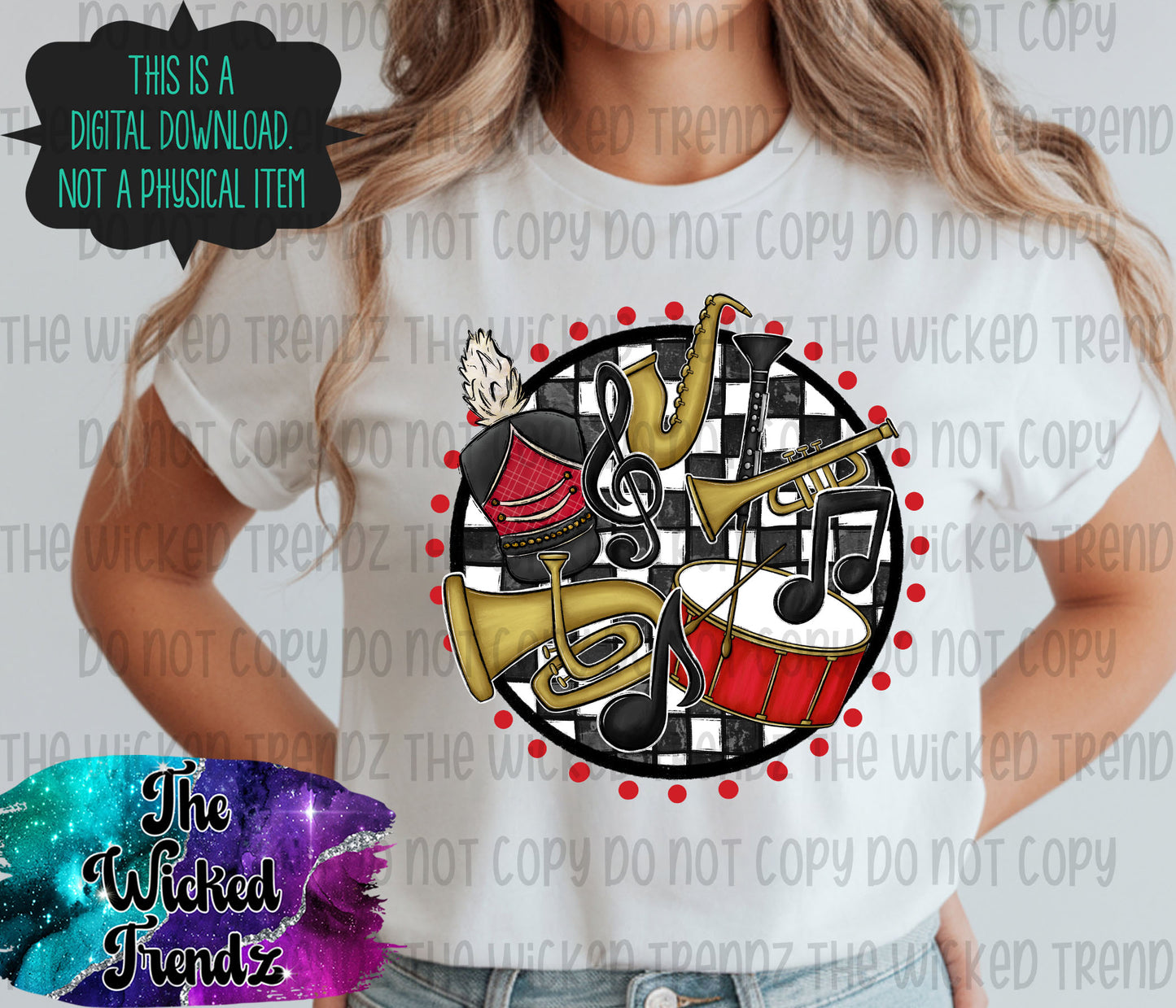 Marching Band Red School Colors Mascot Digital Design