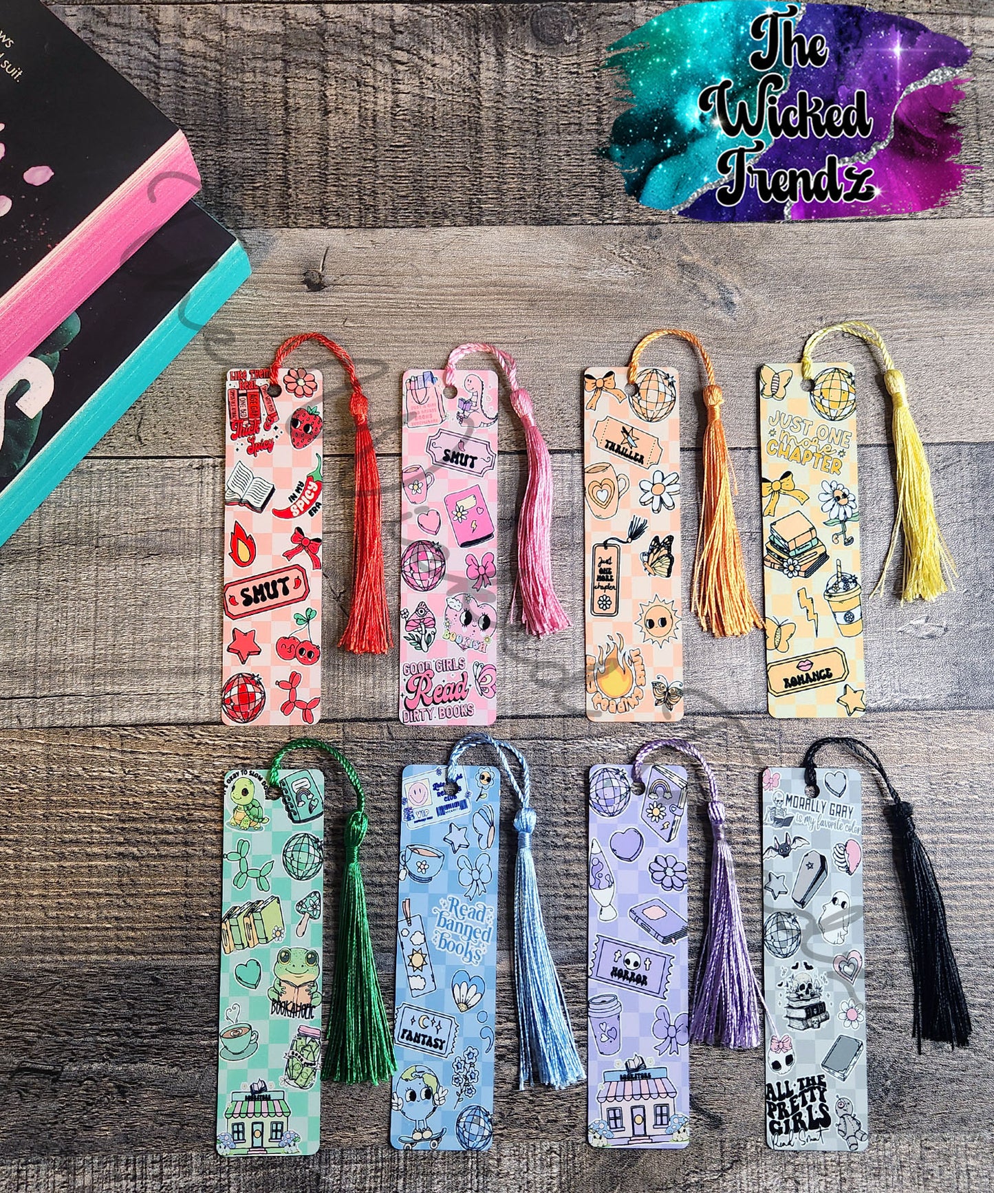 Checkered Print Collage Metal Bookmark Romance Smut Fantasy Library Reading Gift