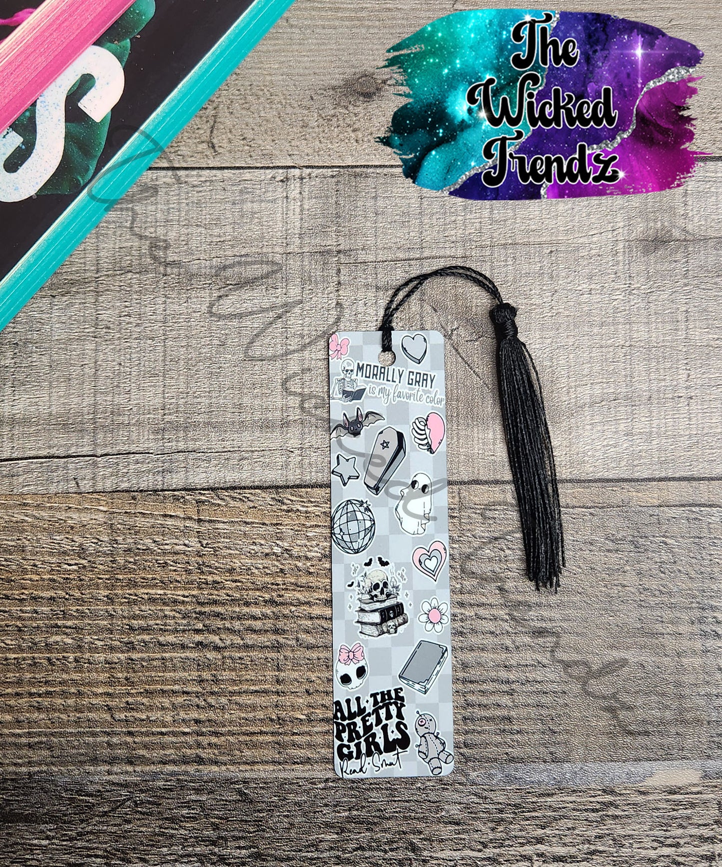 Checkered Print Collage Metal Bookmark Romance Smut Fantasy Library Reading Gift