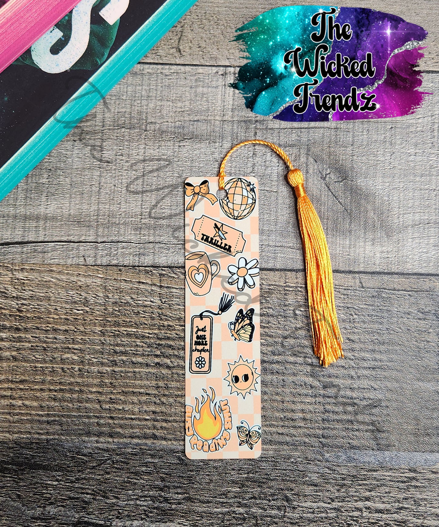 Checkered Print Collage Metal Bookmark Romance Smut Fantasy Library Reading Gift