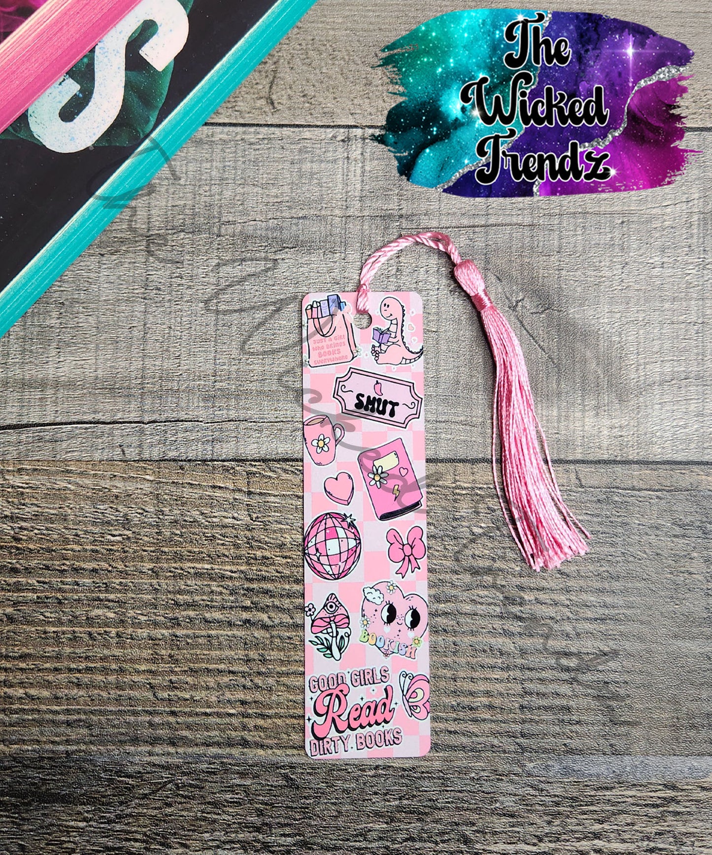 Checkered Print Collage Metal Bookmark Romance Smut Fantasy Library Reading Gift