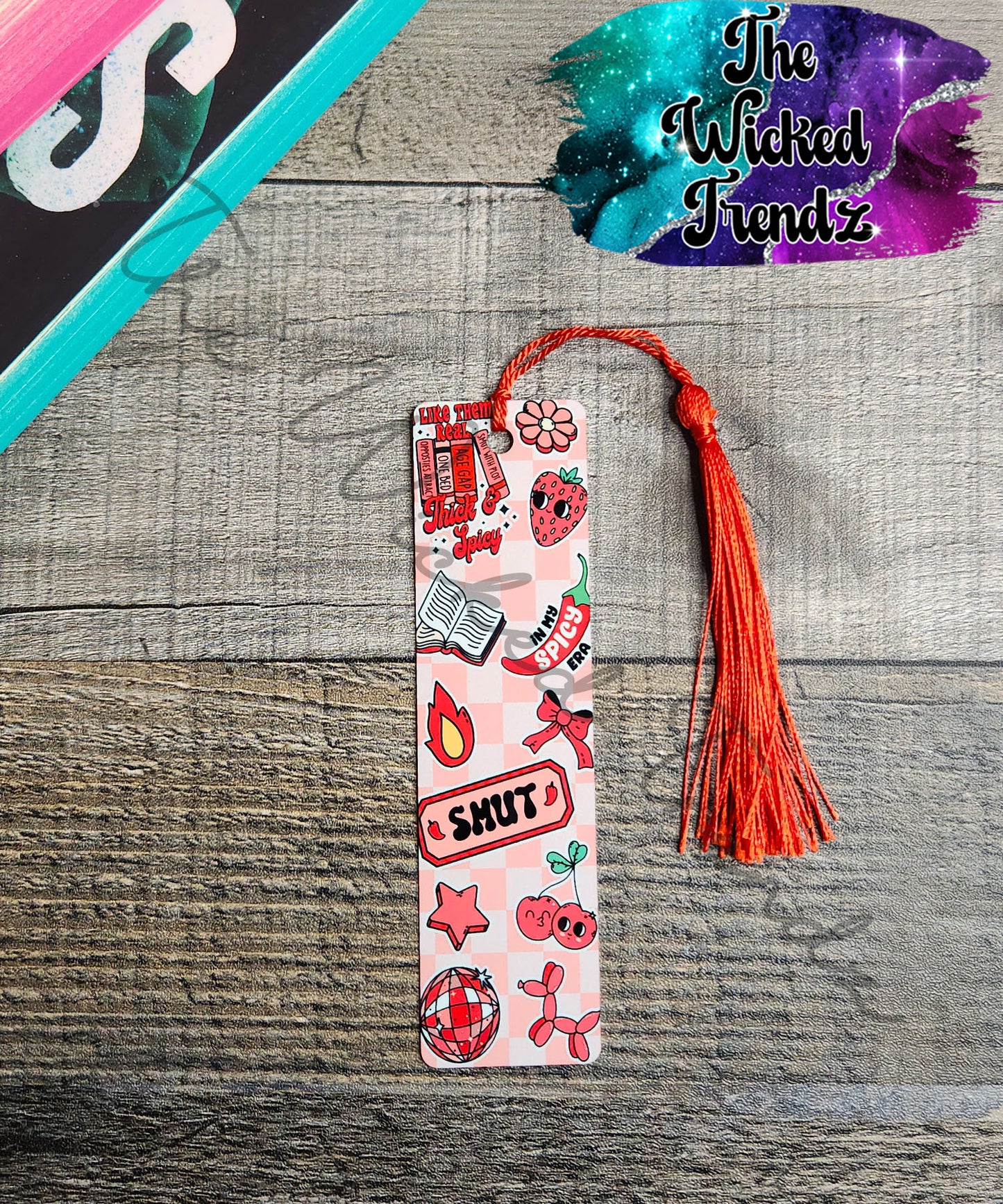 Checkered Print Collage Metal Bookmark Romance Smut Fantasy Library Reading Gift