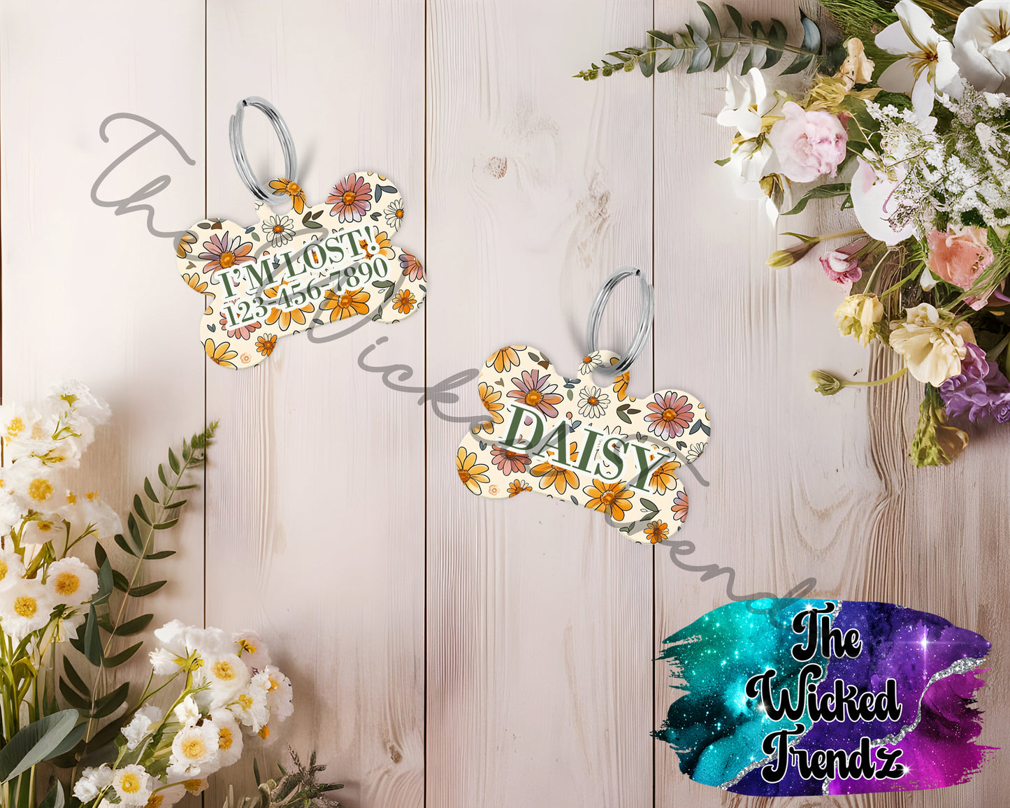 Wildflower Floral Flowers Daisy New Puppy Pet ID Dog Tag Personalized Custom Dog Name Phone Number