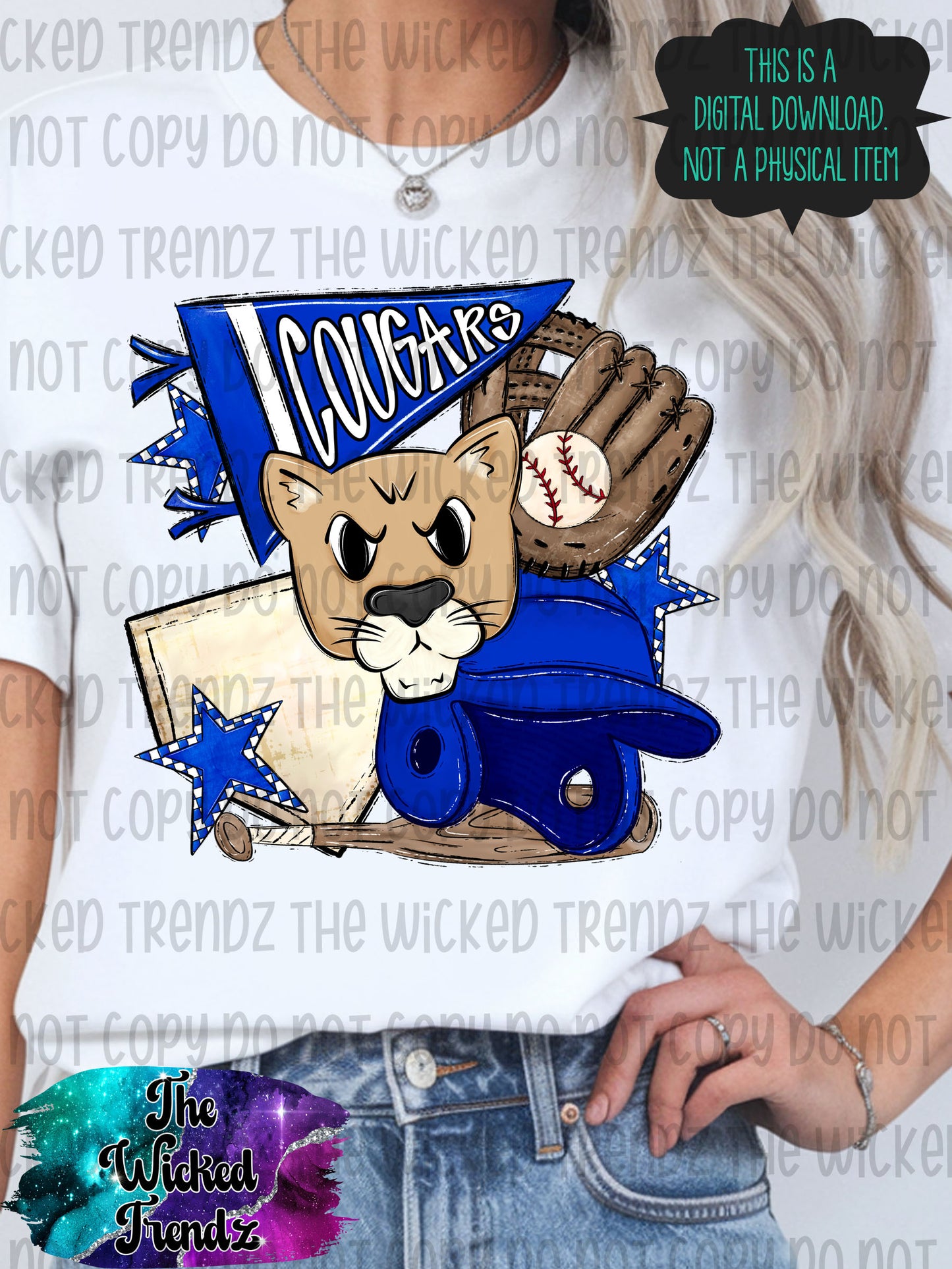 Cougars Blue Baseball Team Mascot Digital Design