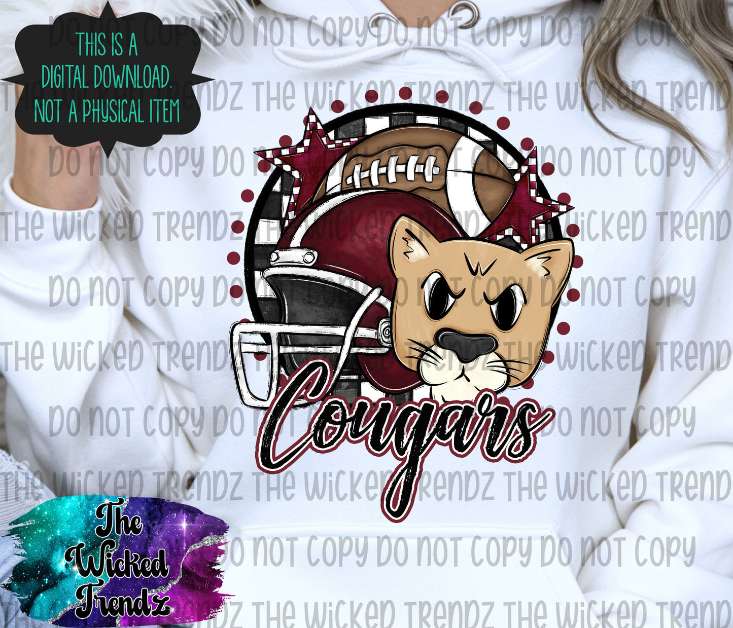 Maroon Cougars Football Mascot Digital Design