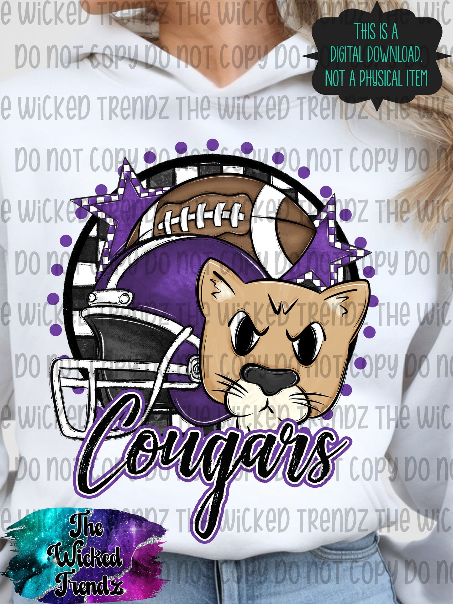 Purple Cougars Football Mascot Digital Design