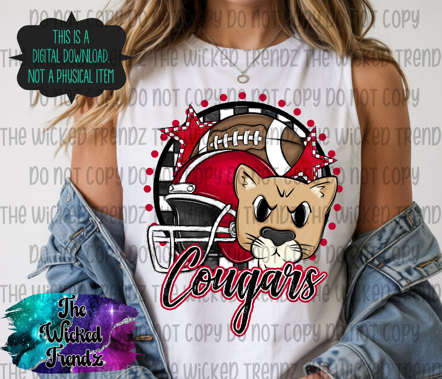 Red Cougars Football Mascot Digital Design