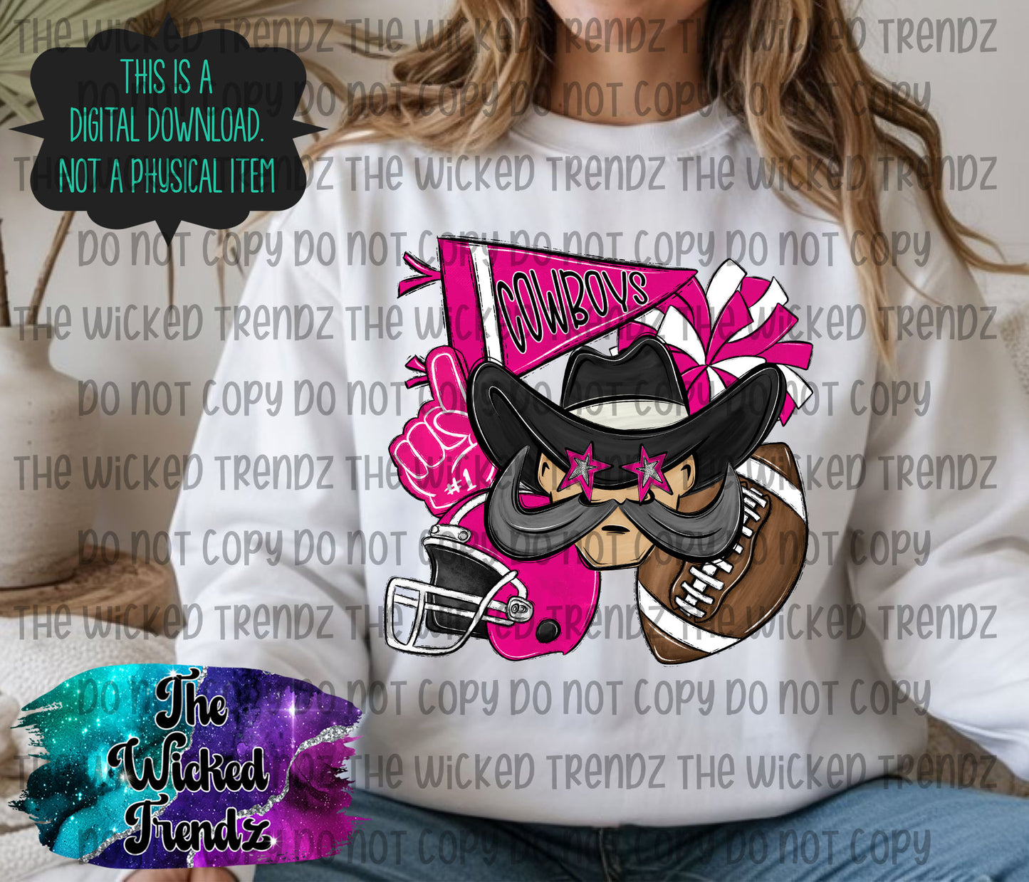 Cowboys Pink Out Football Cheer Mascot Digital Design October Awareness
