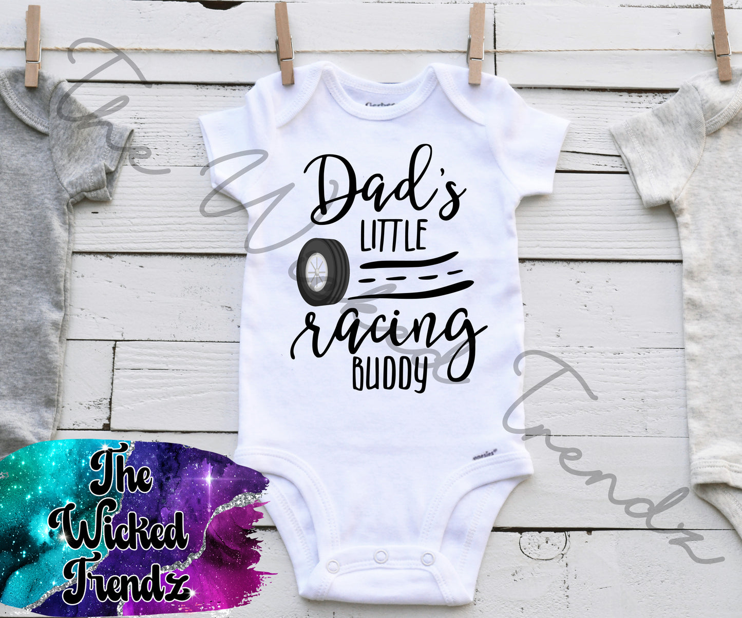 Baby Onesie© Dad's Little Racing Buddy Cars Track Mechanic