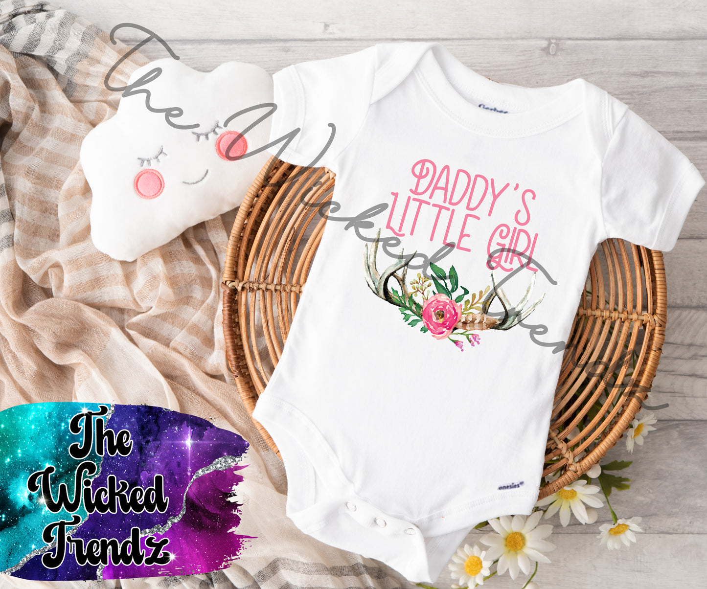 Baby Onesie© Daddy's Little Girl Hunting Deer Antlers Floral Boho
