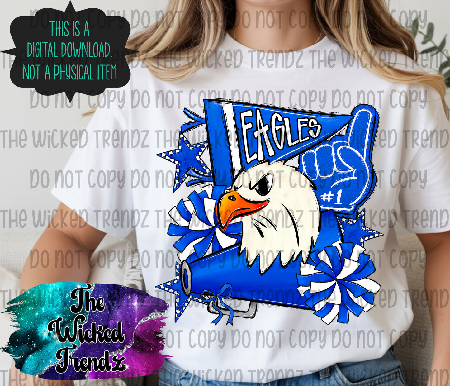 Eagles Blue Cheer Cheerleading Cheerleader Mascot Digital Design Spirit Shirt Design