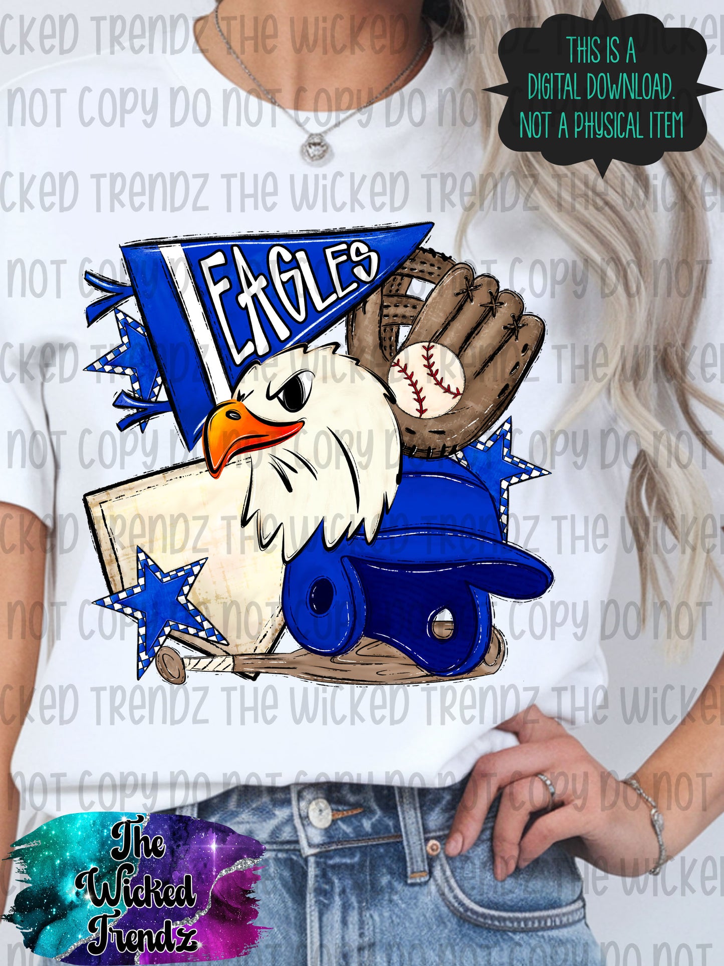 Eagles Blue Baseball Team Mascot Digital Design
