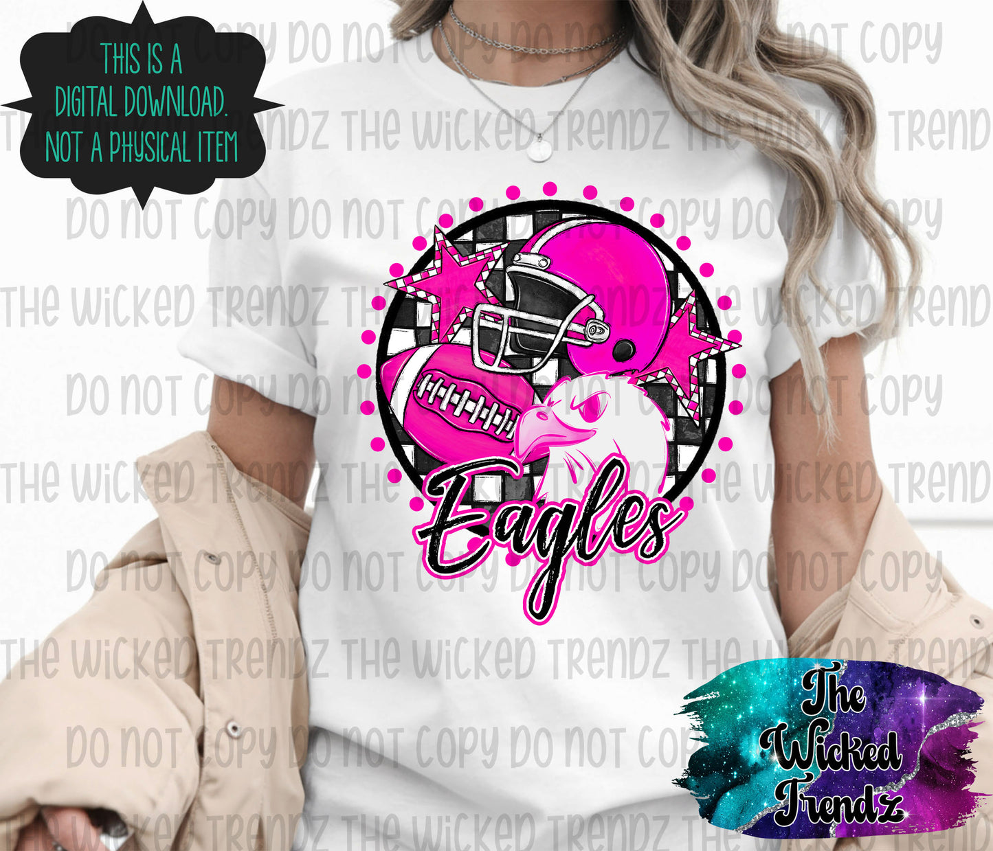 Eagles Pink Out Football Cheer Mascot Digital Design October Awareness