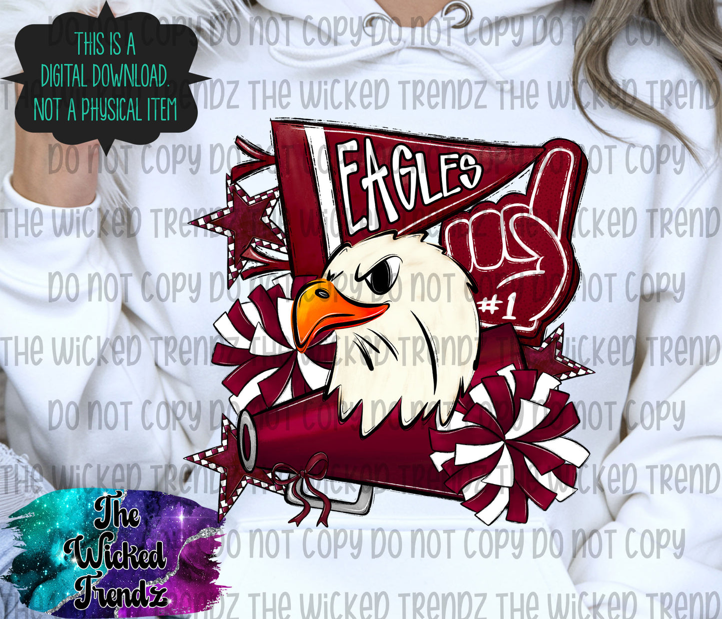 Eagles Maroon Cheer Cheerleading Cheerleader Mascot Digital Design Spirit Shirt Design