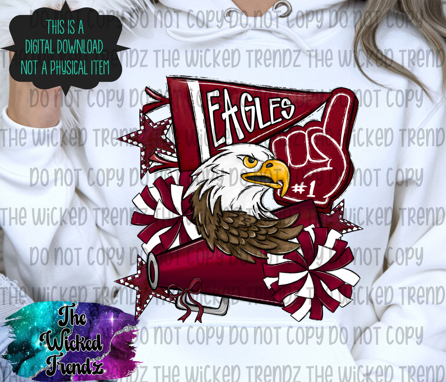 Eagles Maroon Cheer Cheerleading Cheerleader Mascot Digital Design Spirit Shirt Design