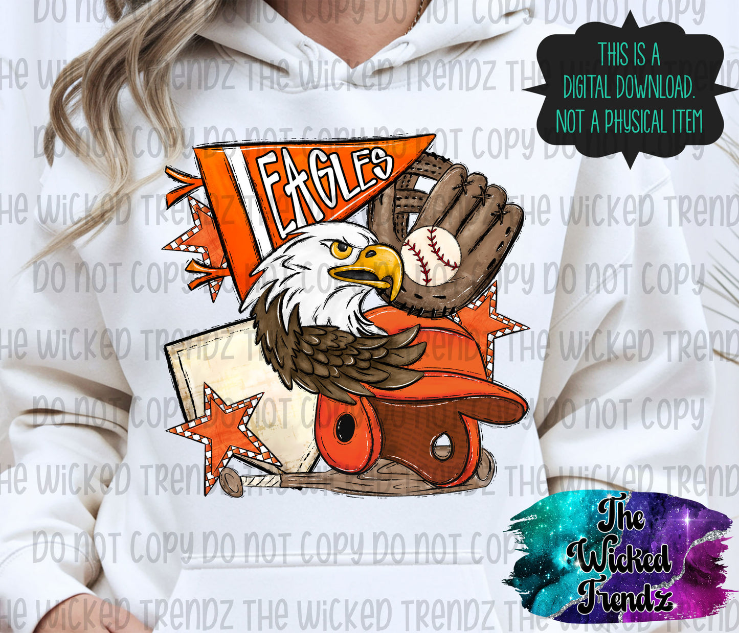 Eagles Orange Baseball Team Mascot Digital Design