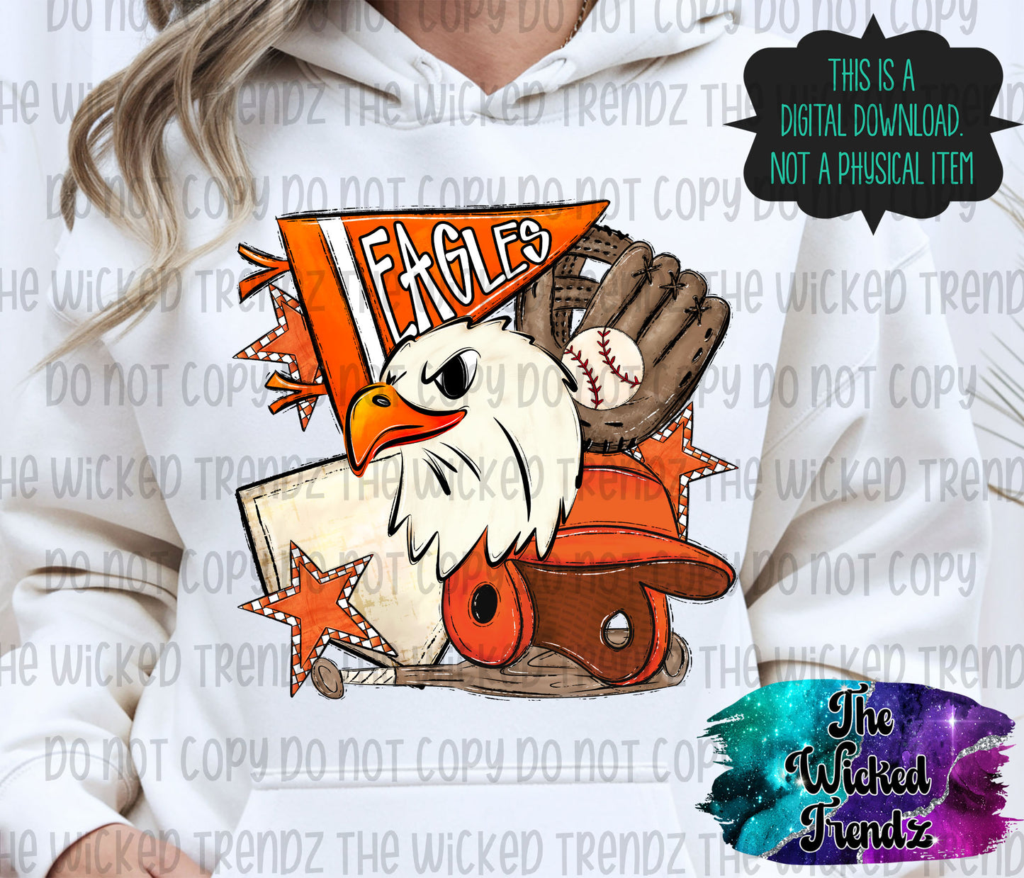Eagles Orange Baseball Team Mascot Digital Design
