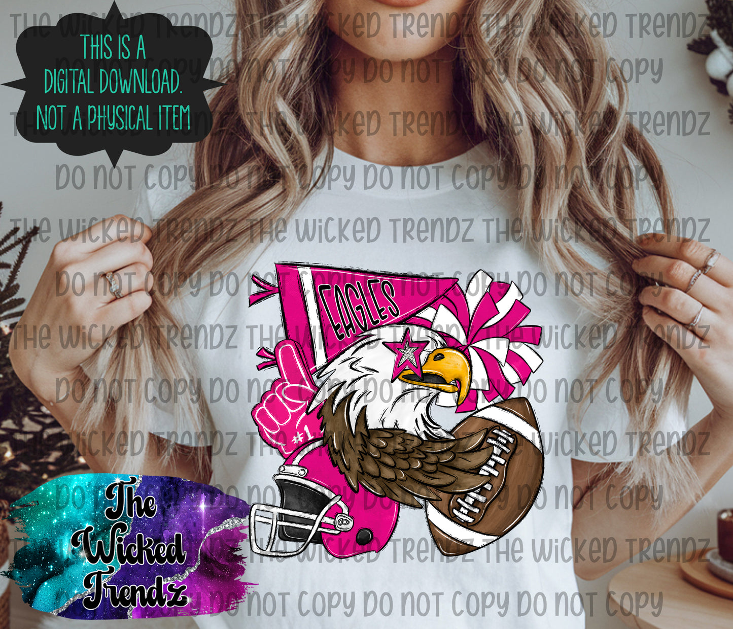 Eagles Pink Out Football Cheer Mascot Digital Design October Awareness
