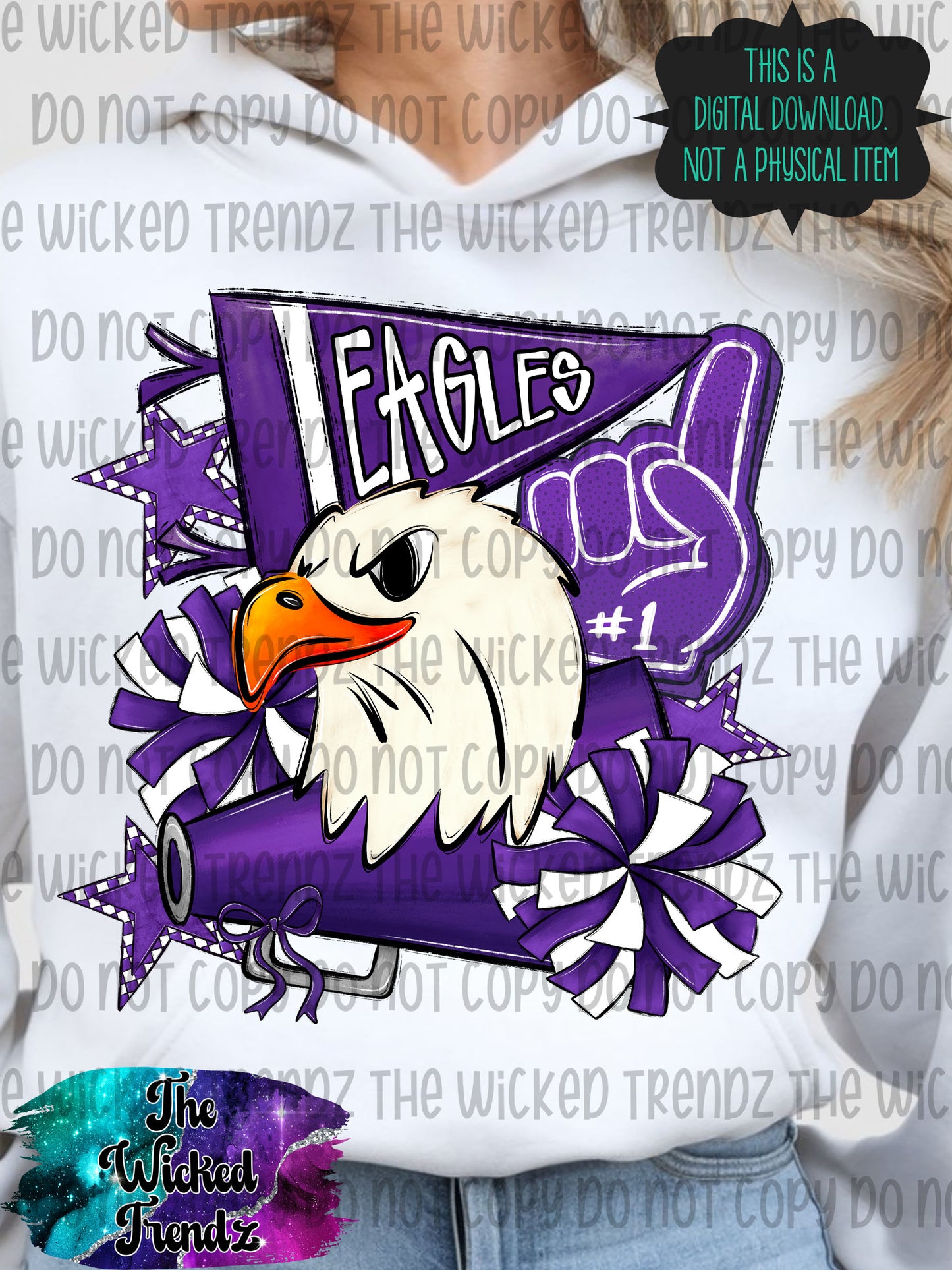 Eagles Purple Cheer Cheerleading Cheerleader Mascot Digital Design Spirit Shirt Design