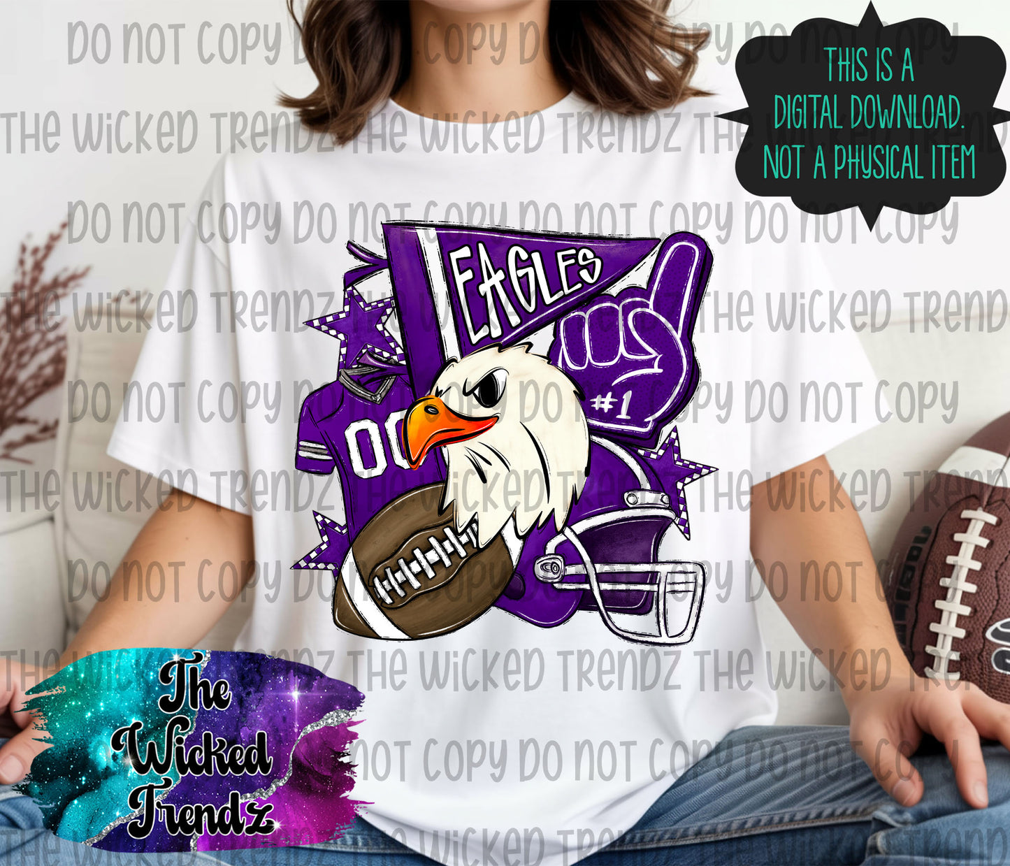 Purple Eagles Football Mascot Digital Design