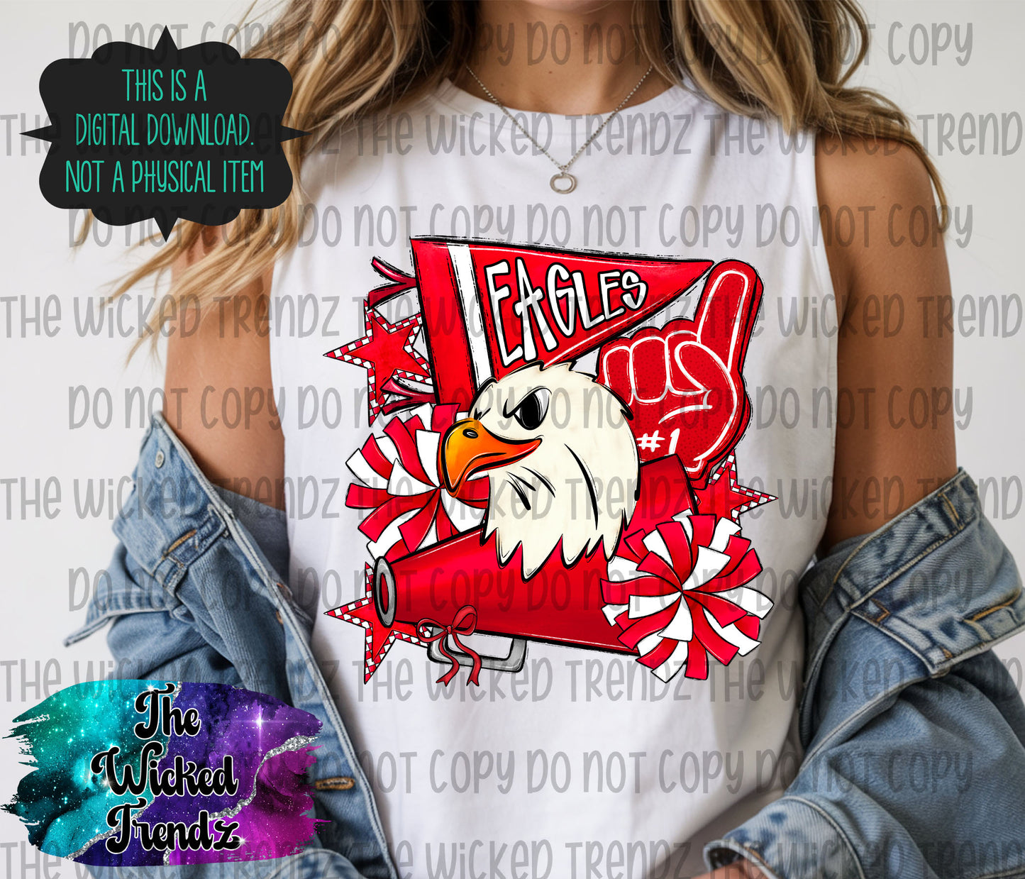 Eagles Red Cheer Cheerleading Cheerleader Mascot Digital Design Spirit Shirt Design