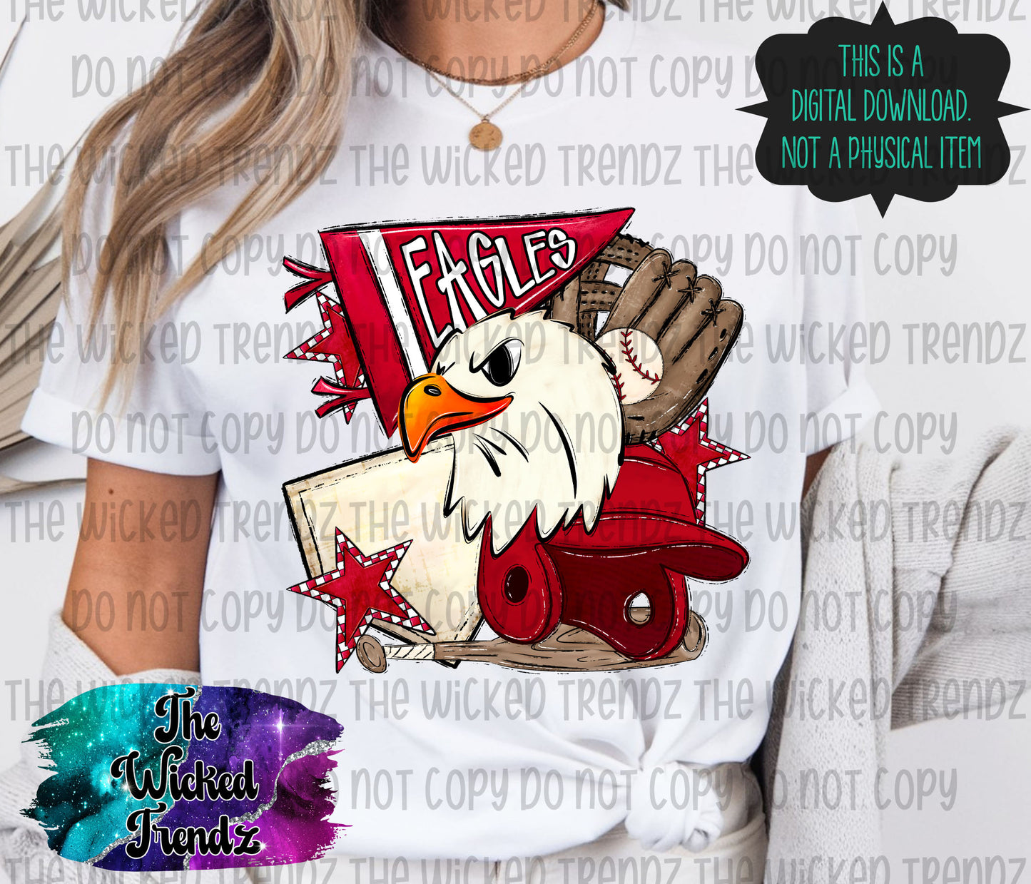 Eagles Red Baseball Team Mascot Digital Design