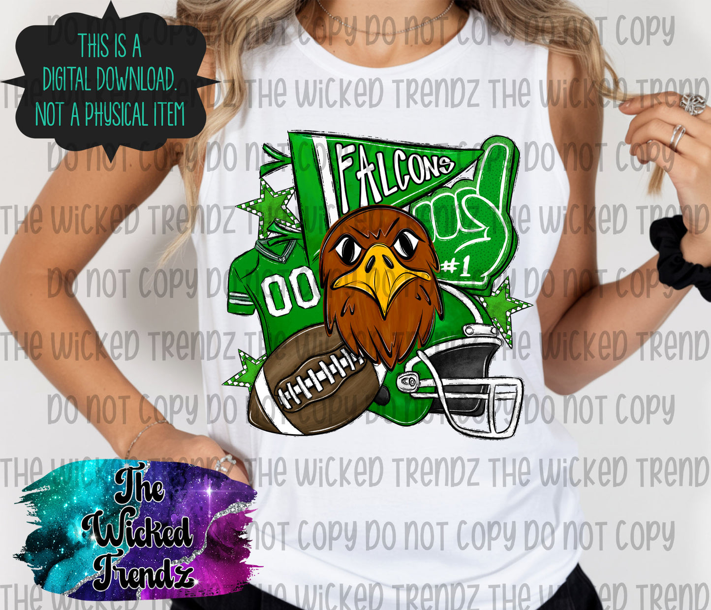 Green Falcons Football Mascot Digital Design