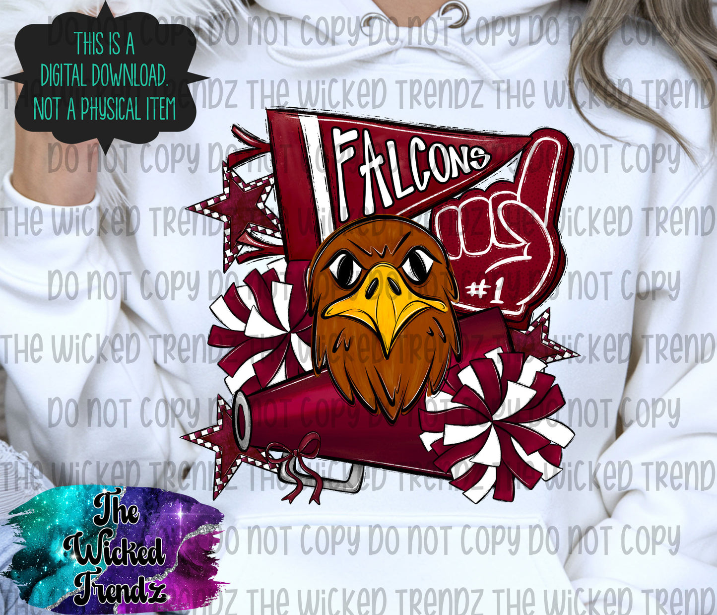 Falcons Maroon Cheer Cheerleading Cheerleader Mascot Digital Design Spirit Shirt Design