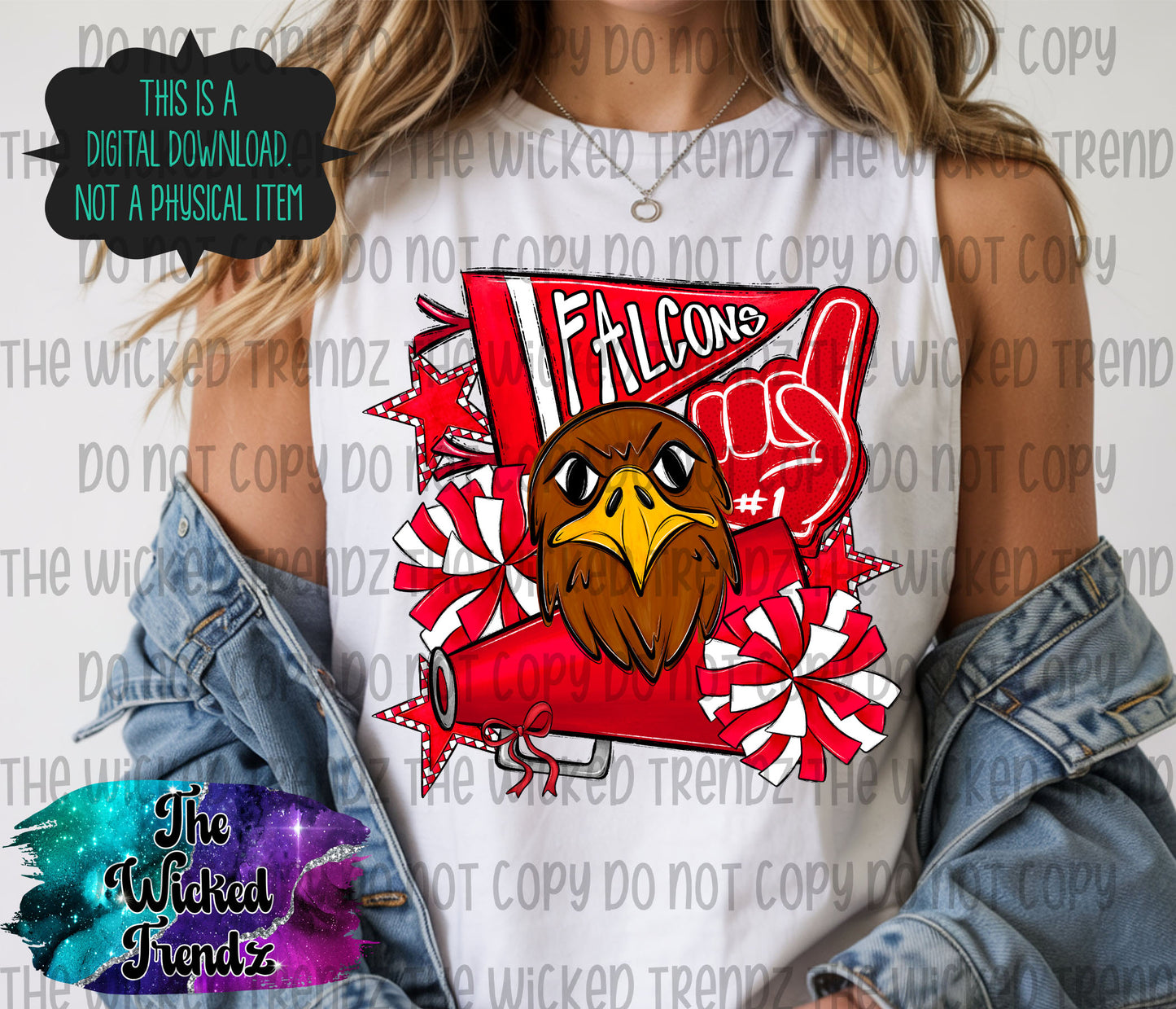 Falcons Red Cheer Cheerleading Cheerleader Mascot Digital Design Spirit Shirt Design