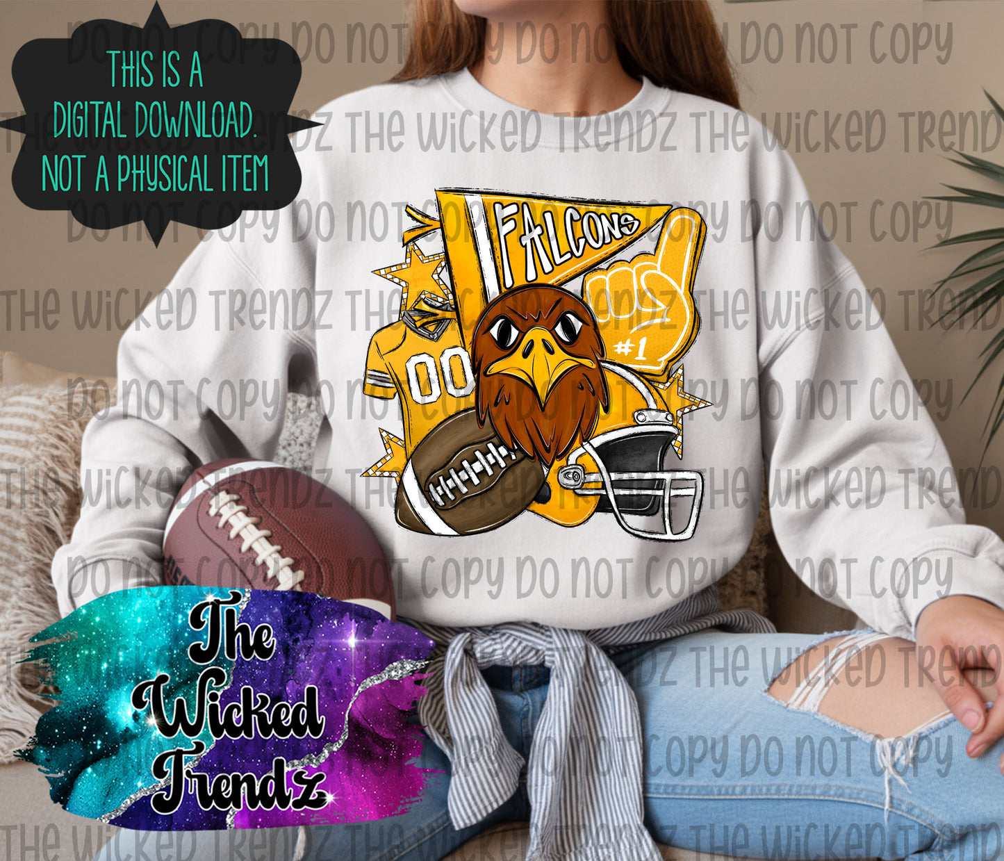 Yellow Falcons Football Mascot Digital Design