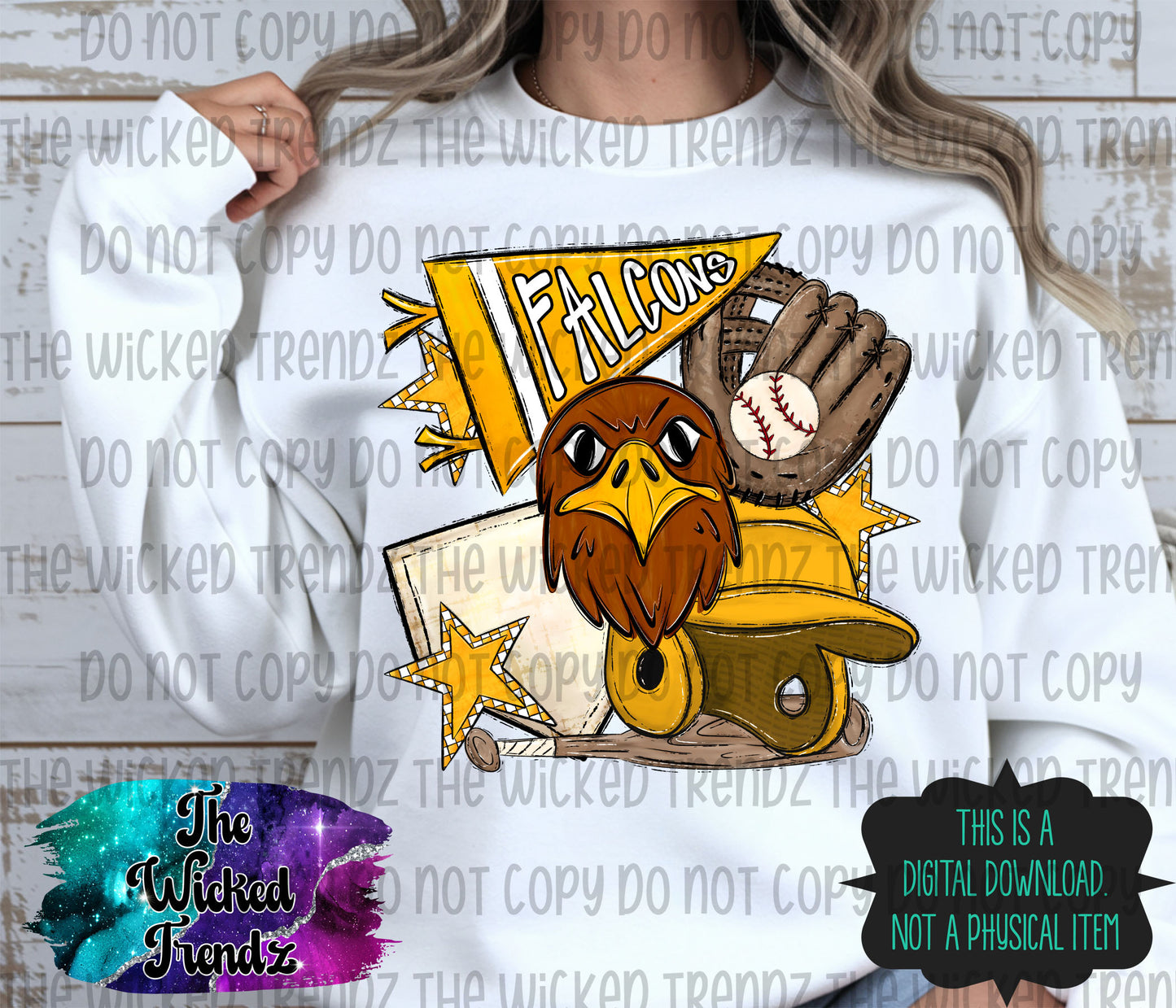 Falcons Yellow Baseball Team Mascot Digital Design