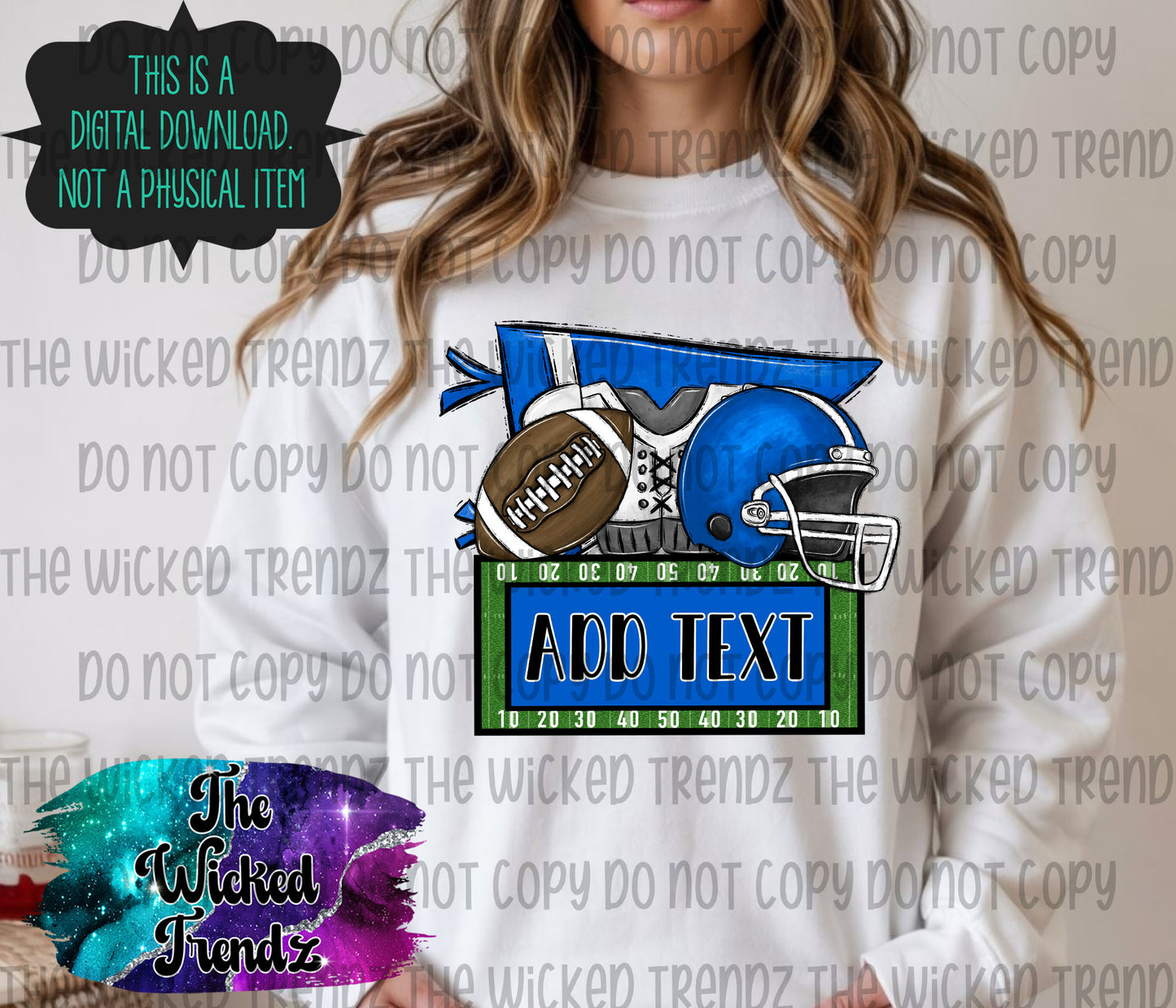 Blue Football Team Name Plate Mascot Digital Design